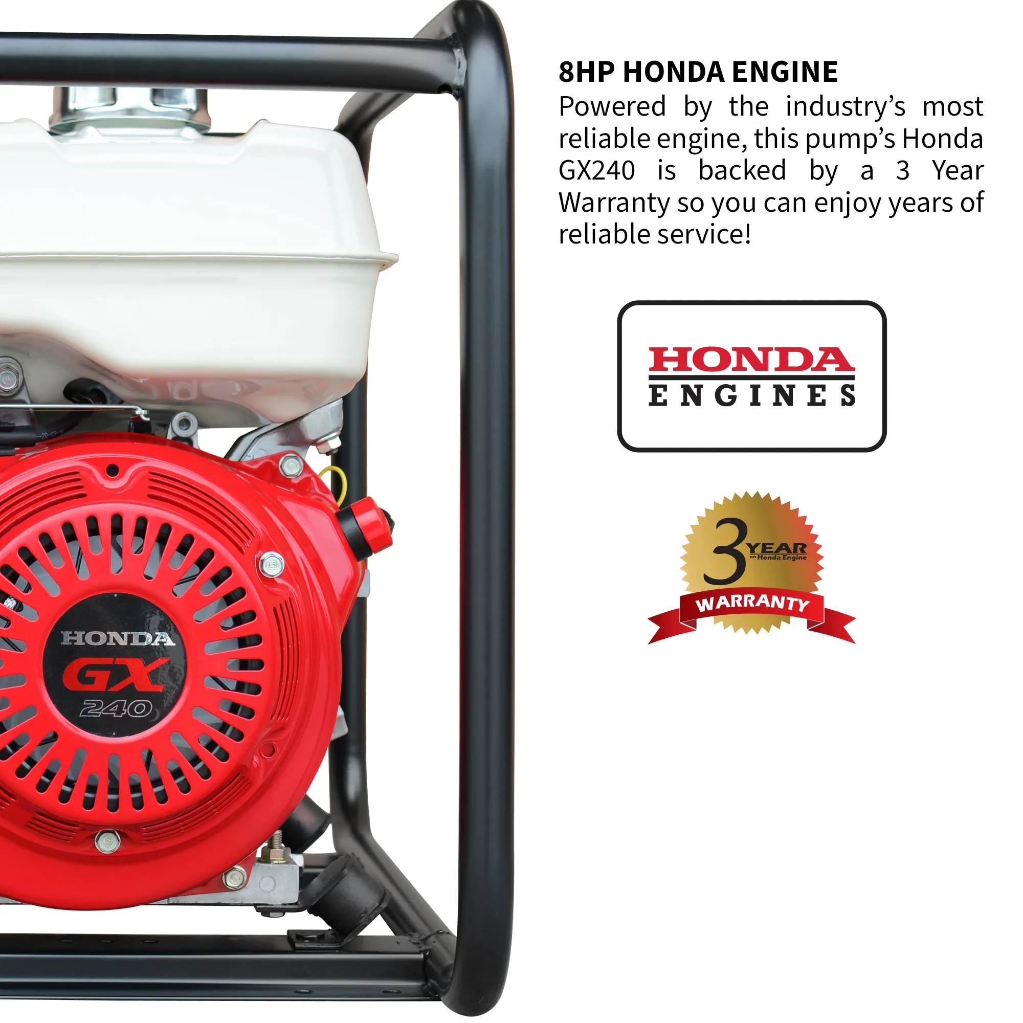 3 Inch Trash Water Pump 375 GPM 8 HP GX270 powered by Honda Portable Utility