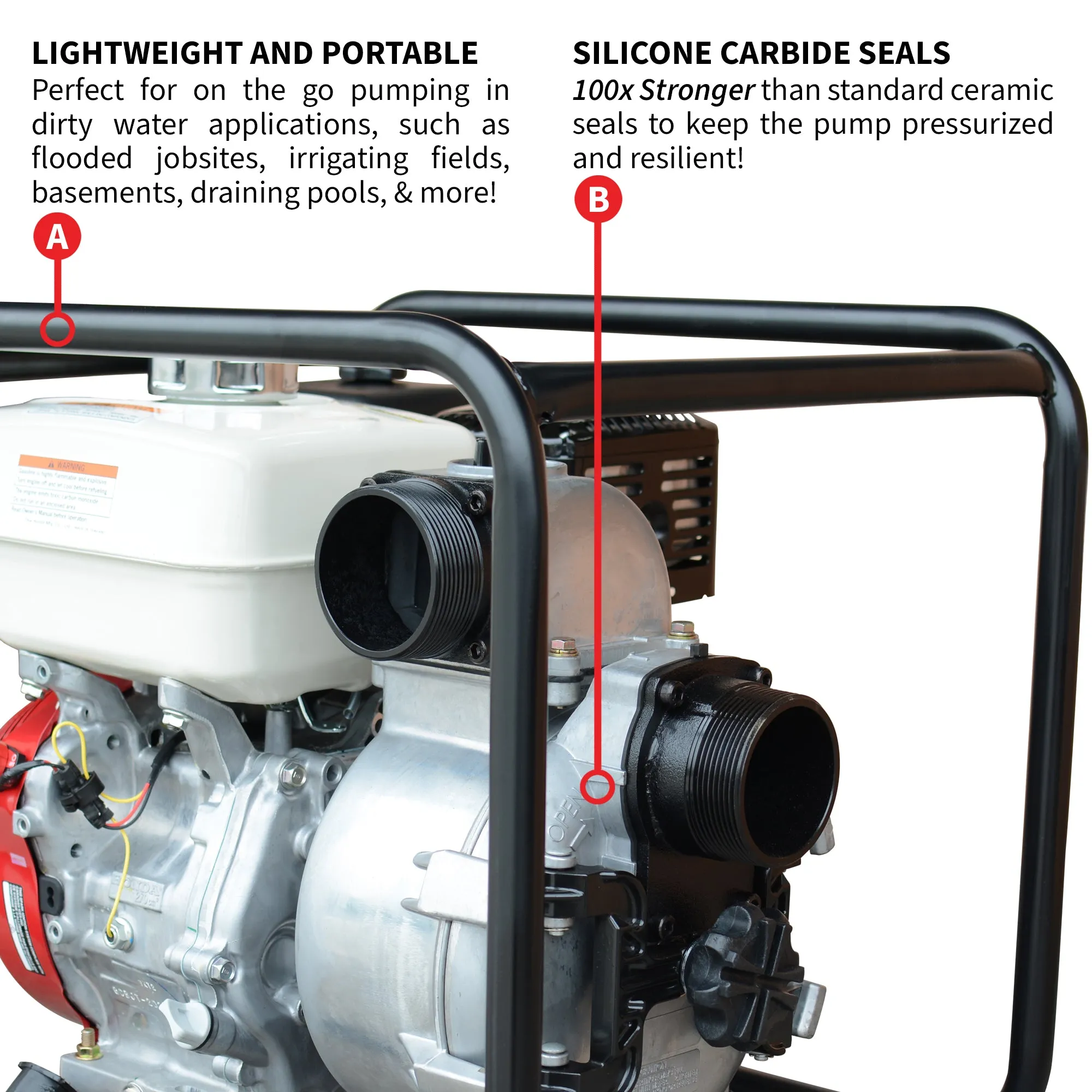 3 Inch Trash Water Pump 375 GPM 8 HP GX270 powered by Honda Portable Utility