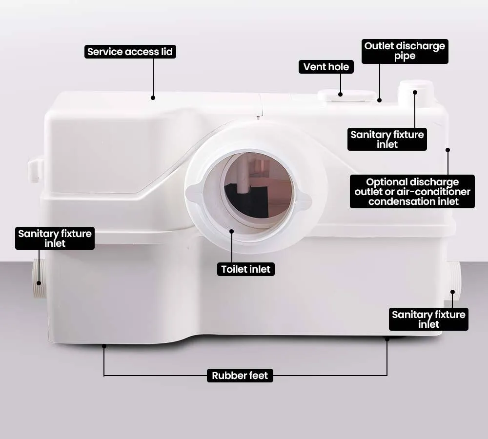 800W Macerator Pump 4 Inlets, Anti-Clog, Commercial - Protege