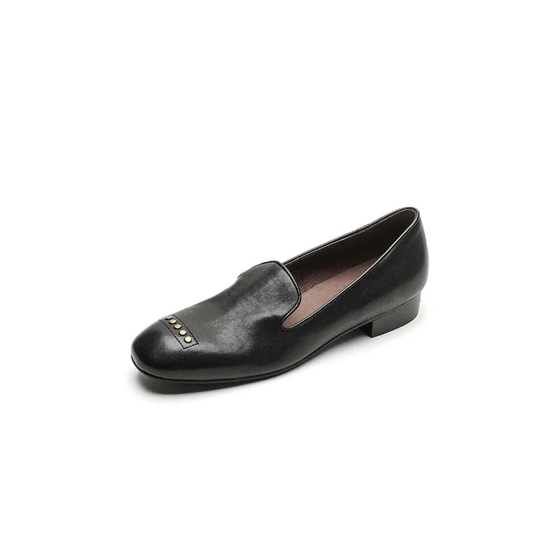 Almond Toe Womens Flats Handmade Horse Leather Shoes in Black/Brown/Gray