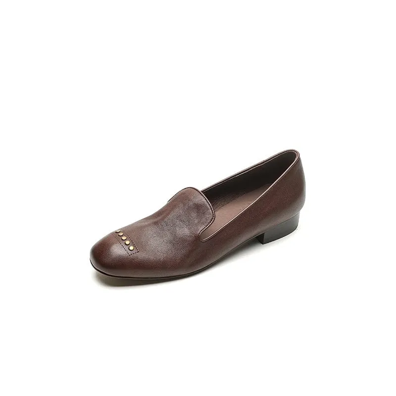 Almond Toe Womens Flats Handmade Horse Leather Shoes in Black/Brown/Gray