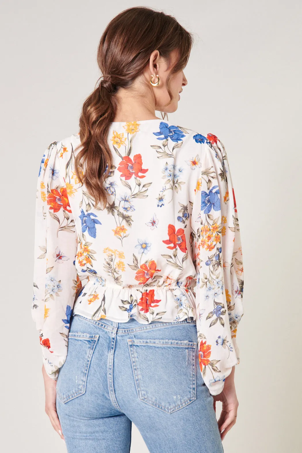 April Primary Floral Ways Balloon Sleeve Blouse