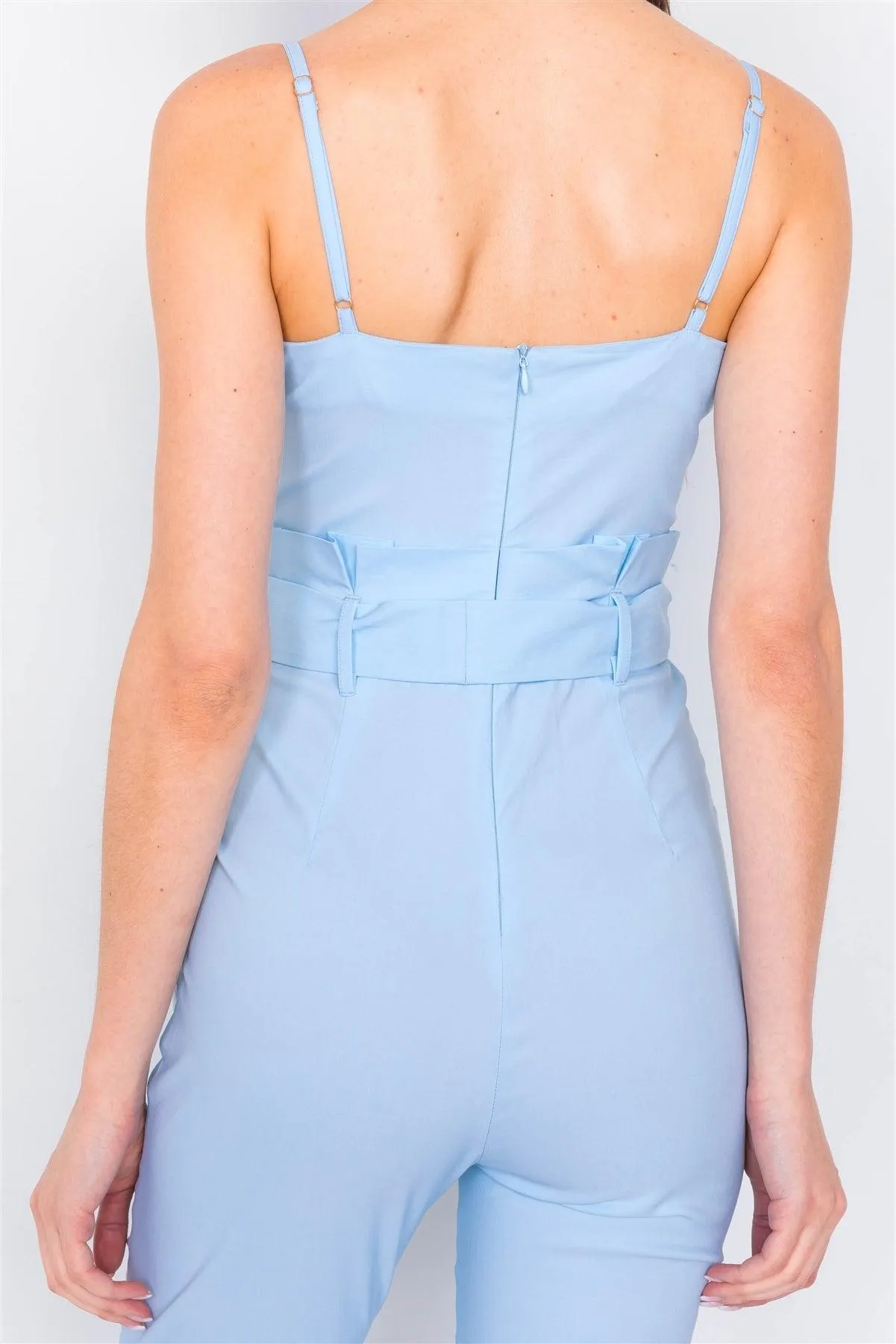 Baby Blue Mock High-Waist V-Neck Cami Jumpsuit