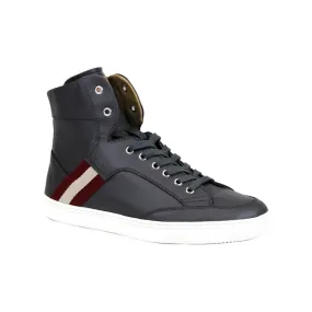 Bally Dark Grey Calf Leather Hi Top Sneaker With Red Beige