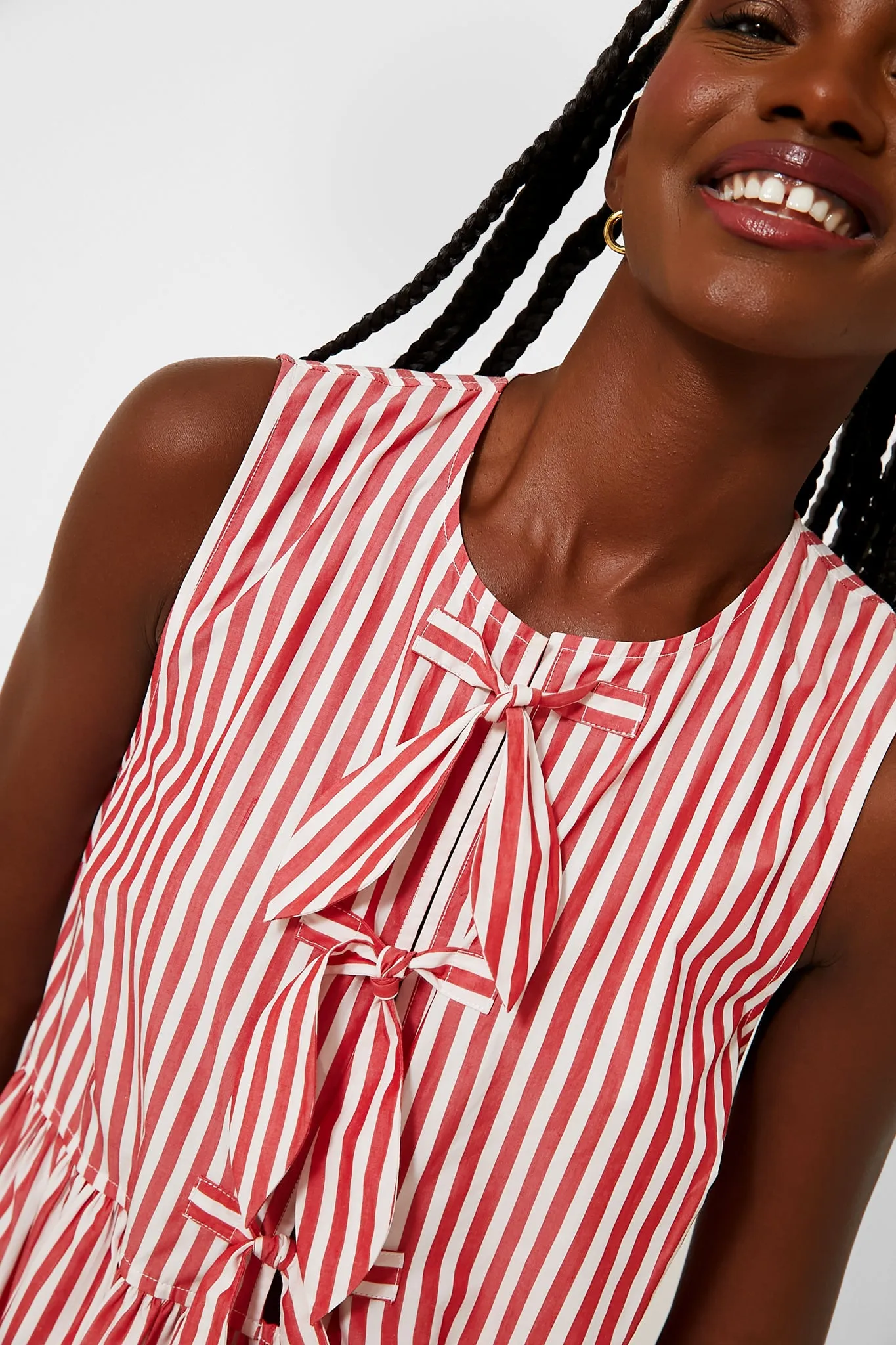 Barbados Cherry Stripe Cotton Mini Bow Tie Dress