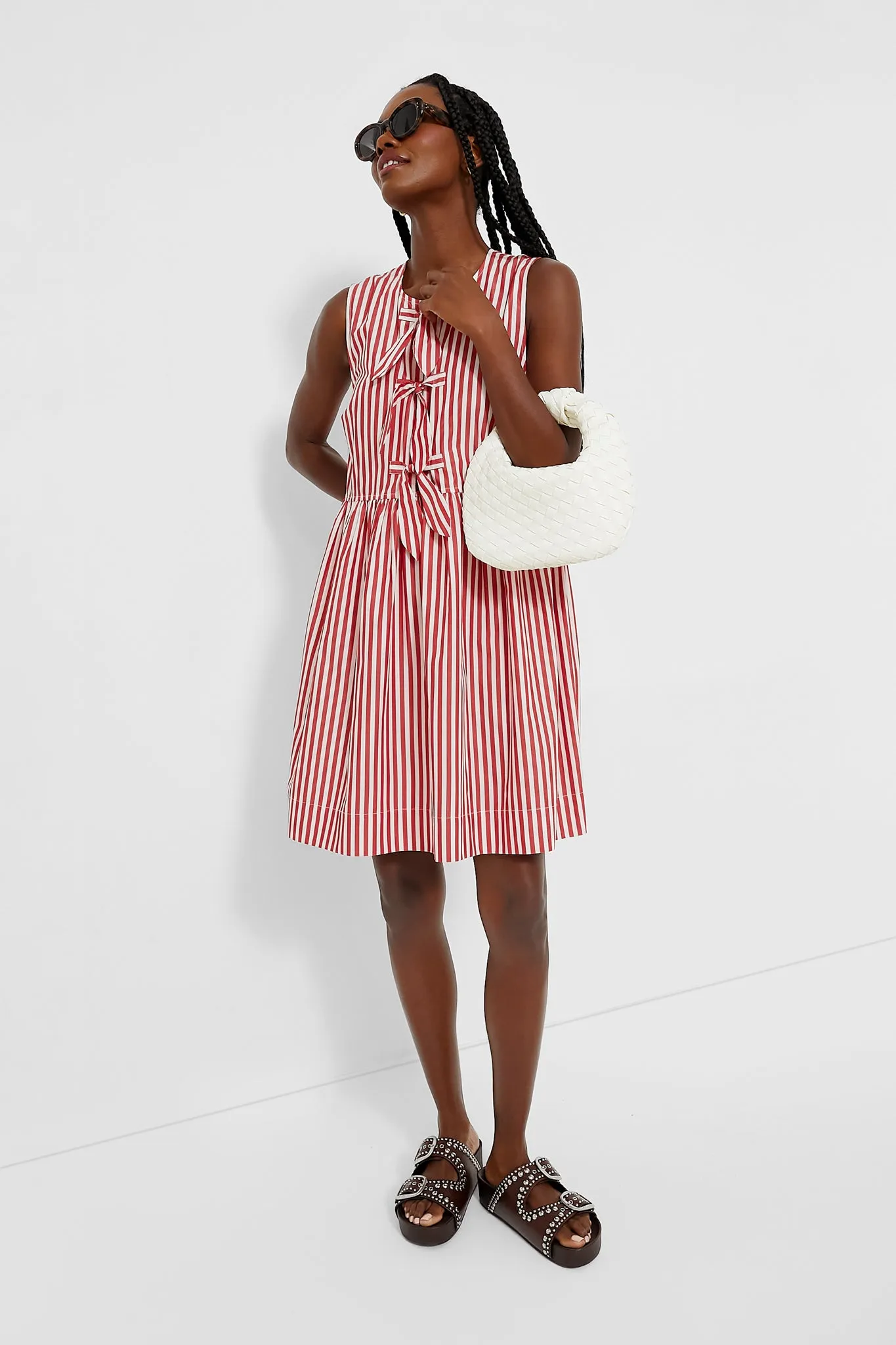 Barbados Cherry Stripe Cotton Mini Bow Tie Dress