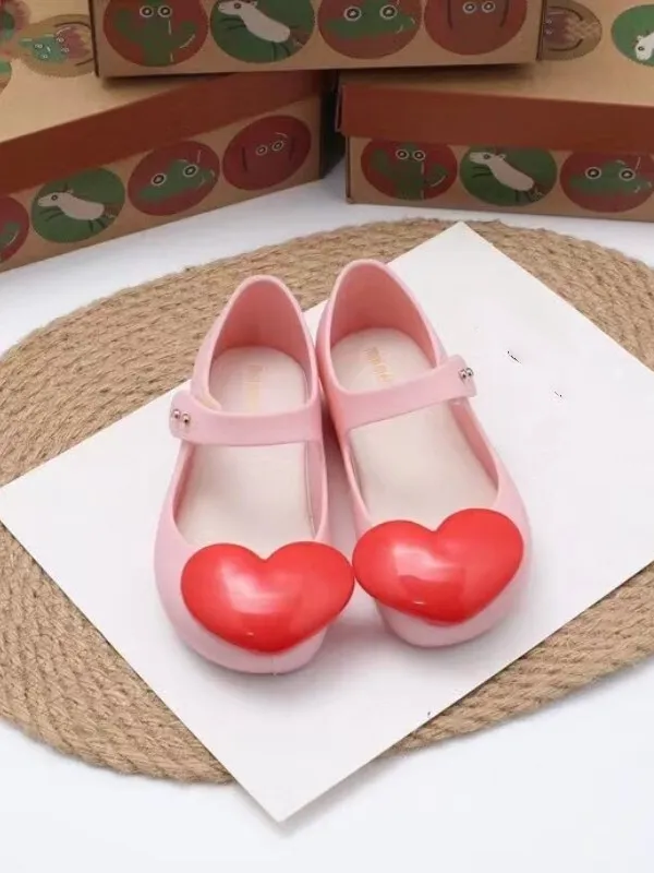 Big Heart Pink Jelly Flats by Liv and Mia