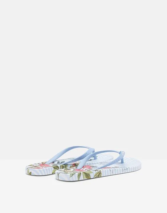 Blue Stripe Floral Flip Flops - Ladies - Select Size