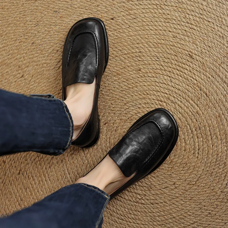 British Style Women Flats Slip On Leather Loafers in Brown/Coffee/Black