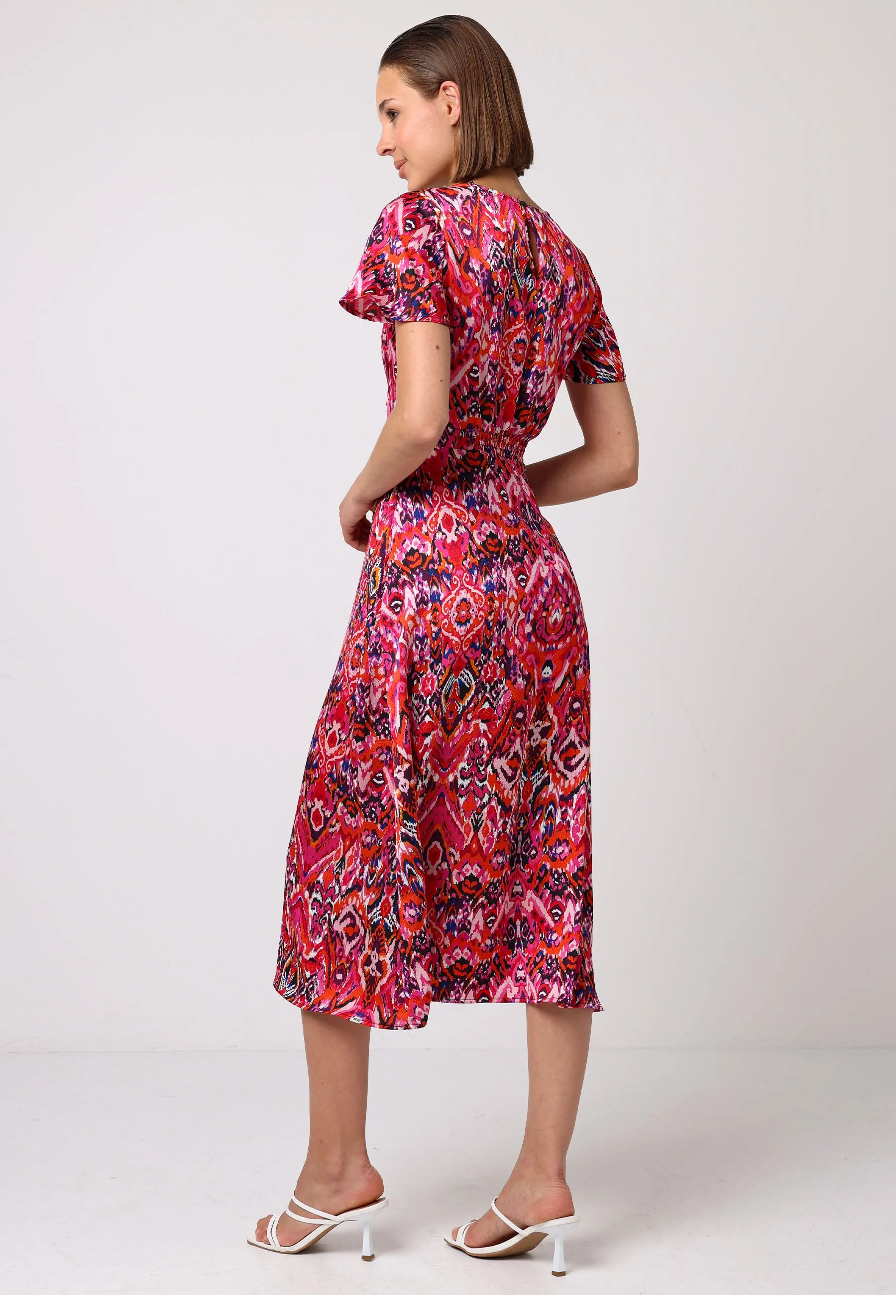 Butterfly Sleeve Tea Dress With Elastic Waist Detail In Pink