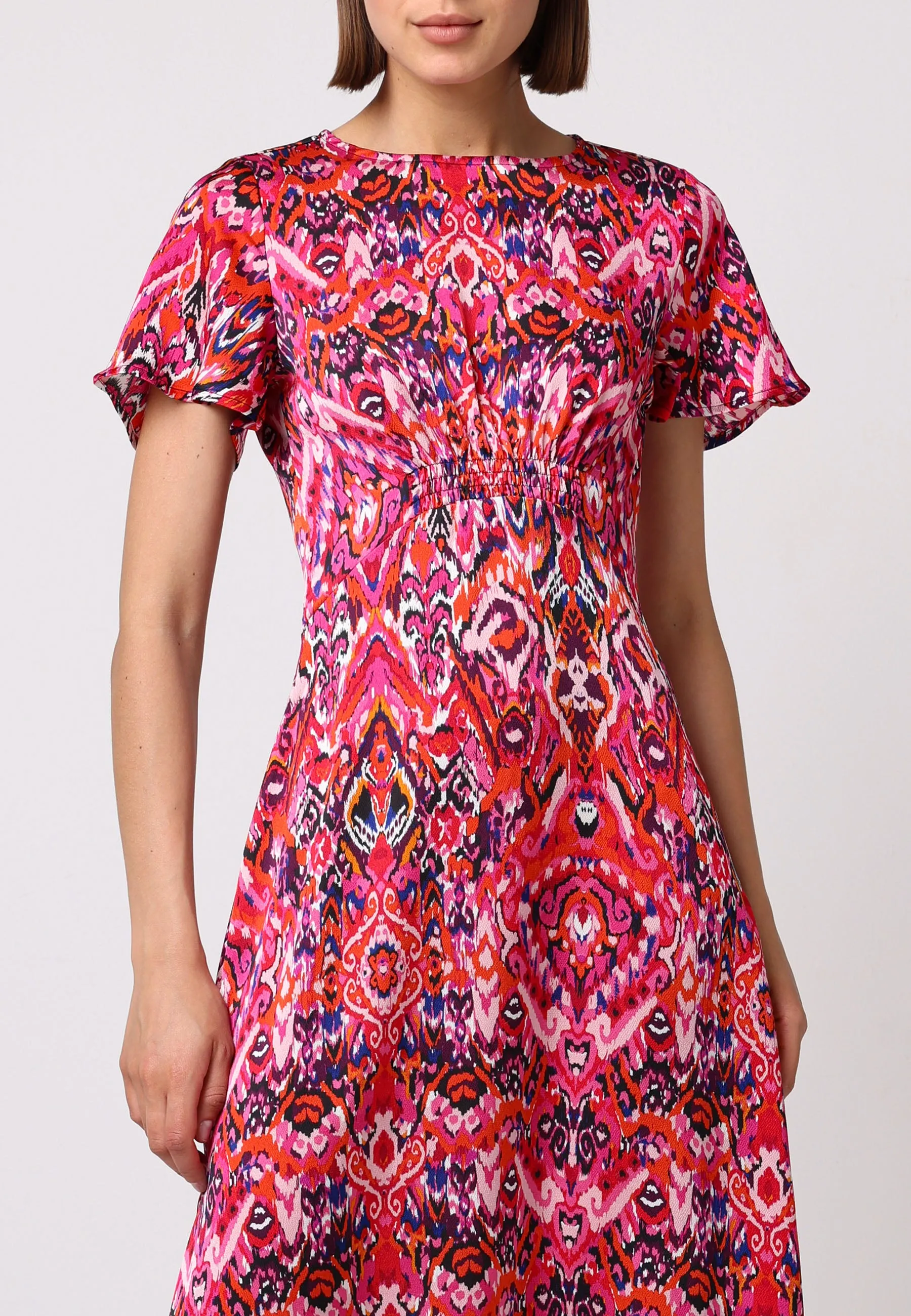 Butterfly Sleeve Tea Dress With Elastic Waist Detail In Pink