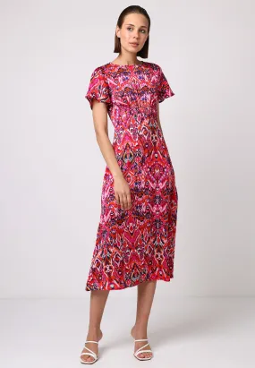 Butterfly Sleeve Tea Dress With Elastic Waist Detail In Pink