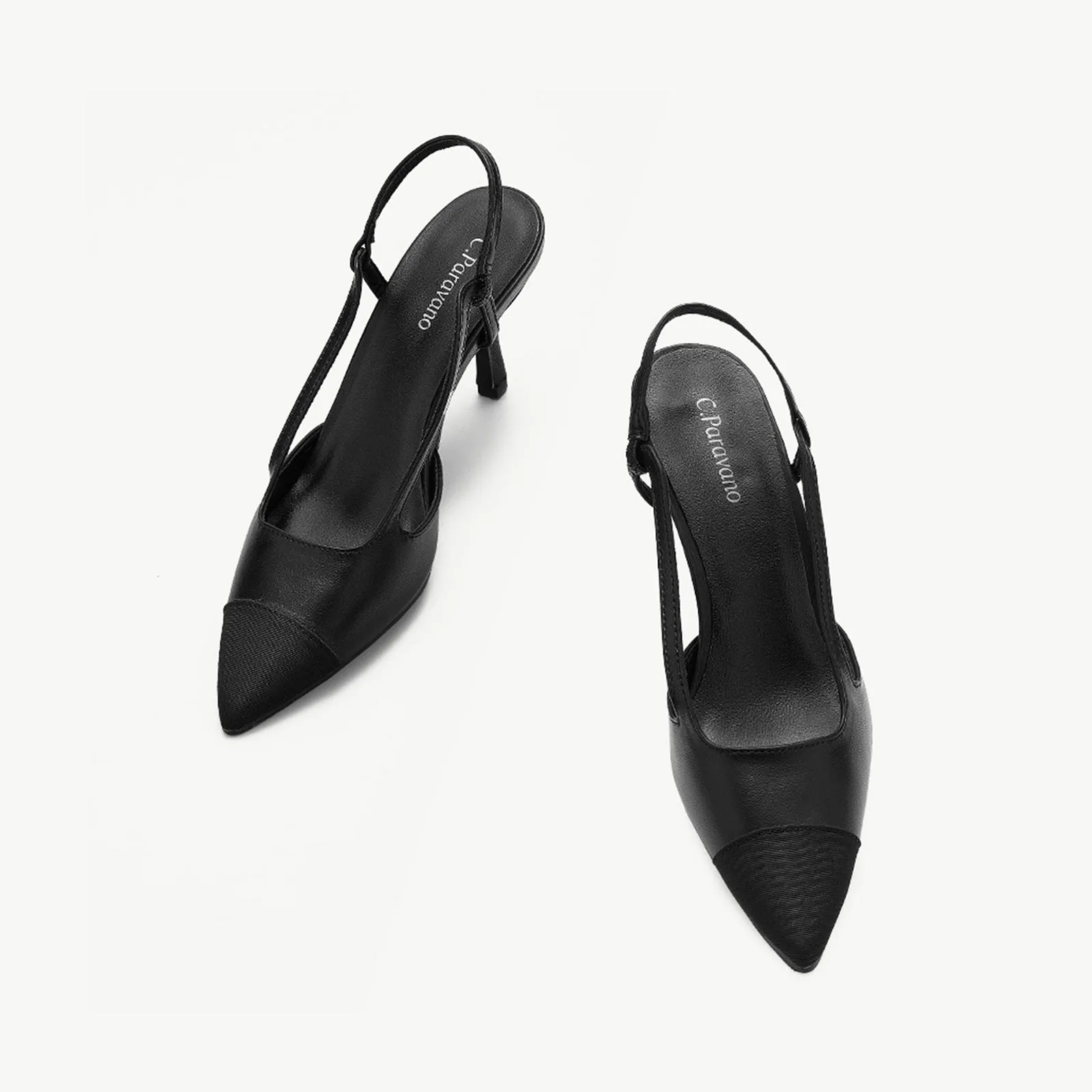 Cap-Toe Slingback Pumps (Helen) Black