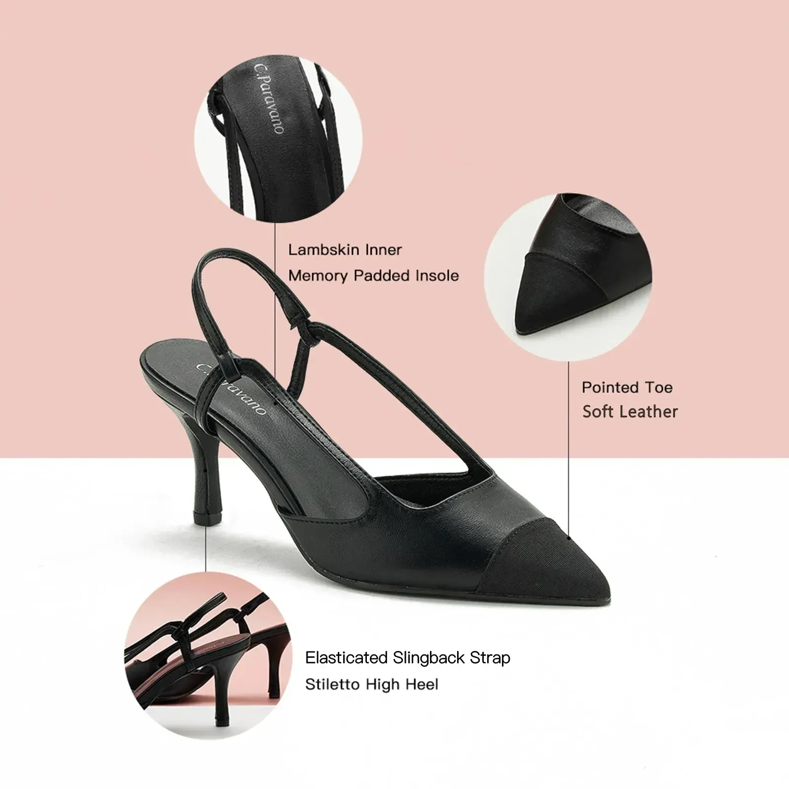 Cap-Toe Slingback Pumps (Helen) Black