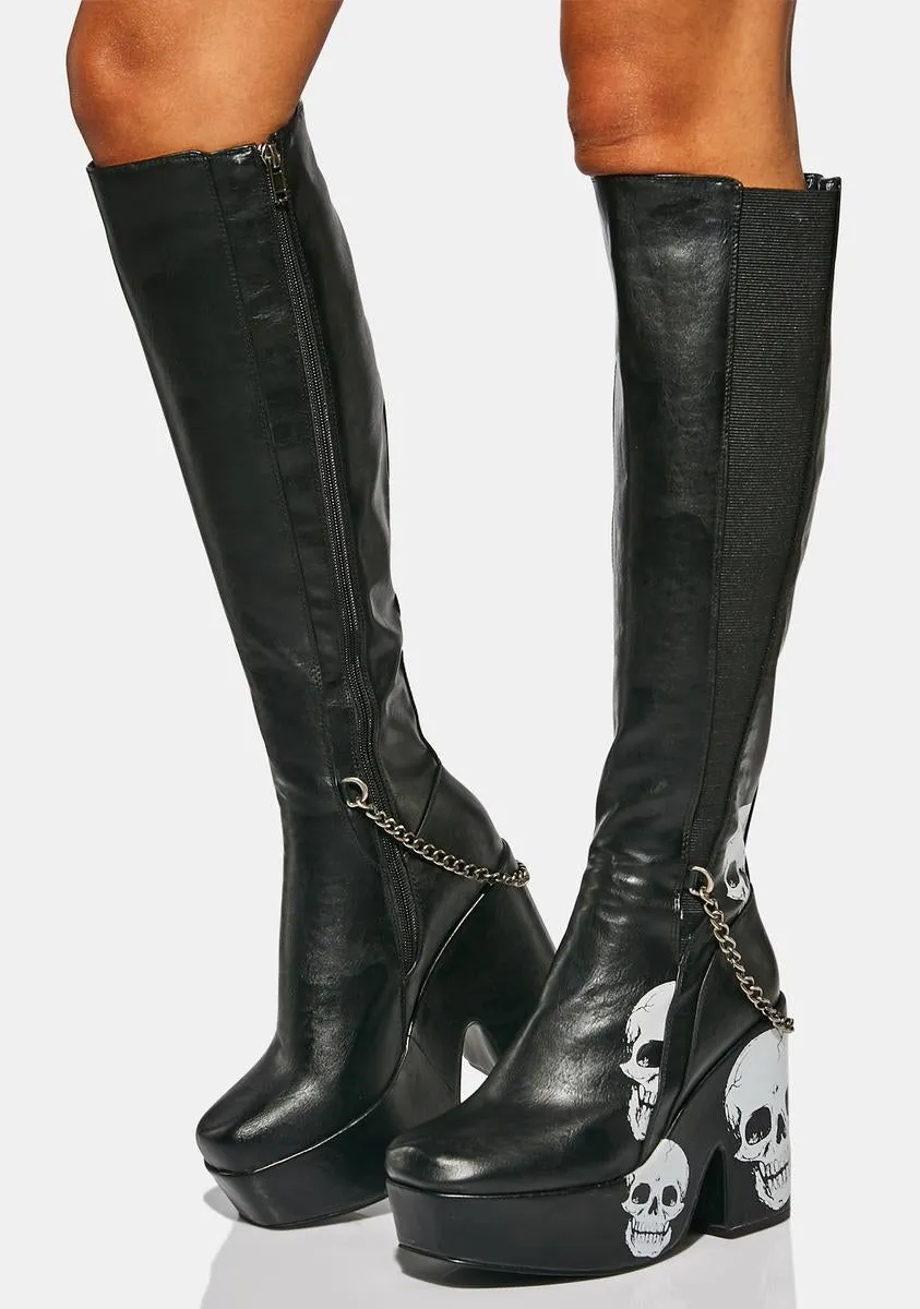 Carnation Skull Knee High Boots