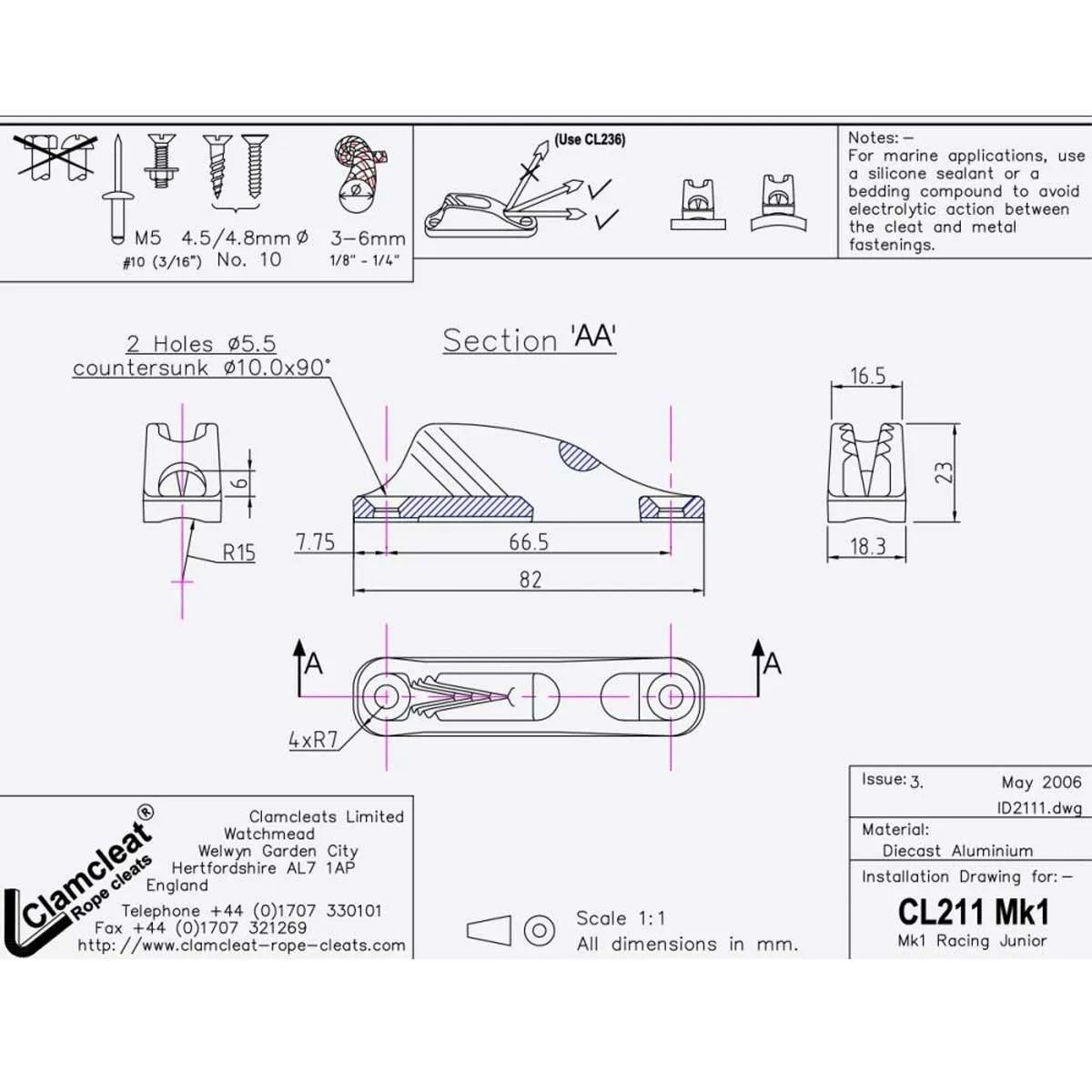 Clamcleat Racing Junior MK1 Metal Cleat - CL211 MK1/R