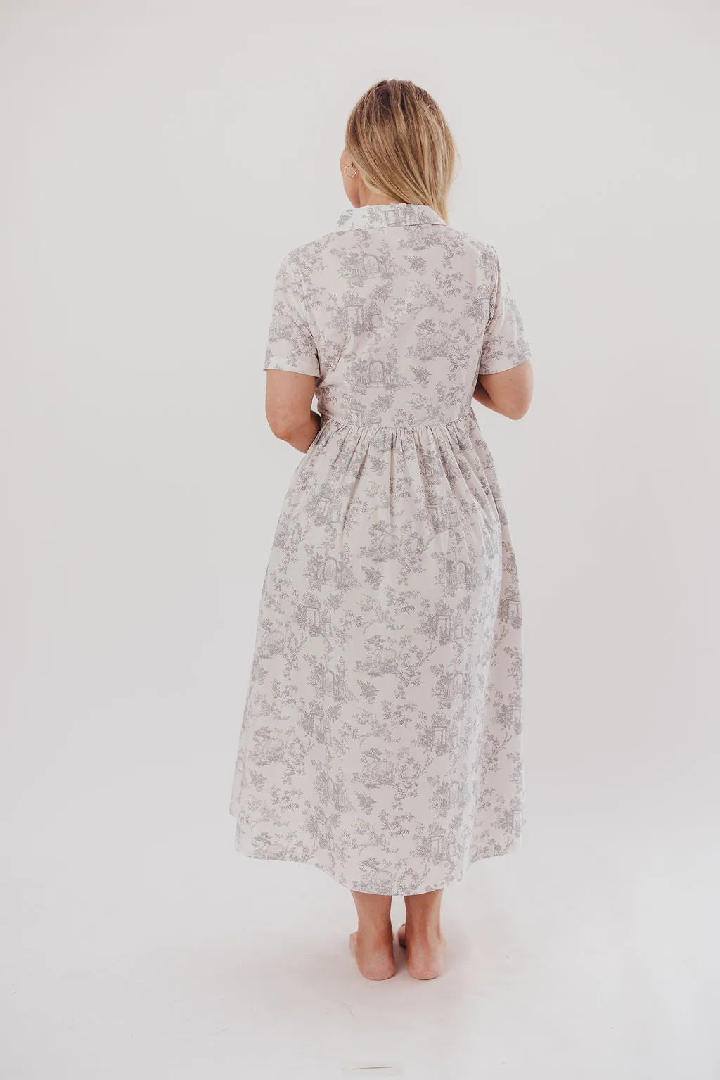 Coastal 100% Cotton Midi Dress in Ivory/Grey/Blue - Bump & Nursing Friendly & Inclusive Sizing (S-3XL) Final Restock!!