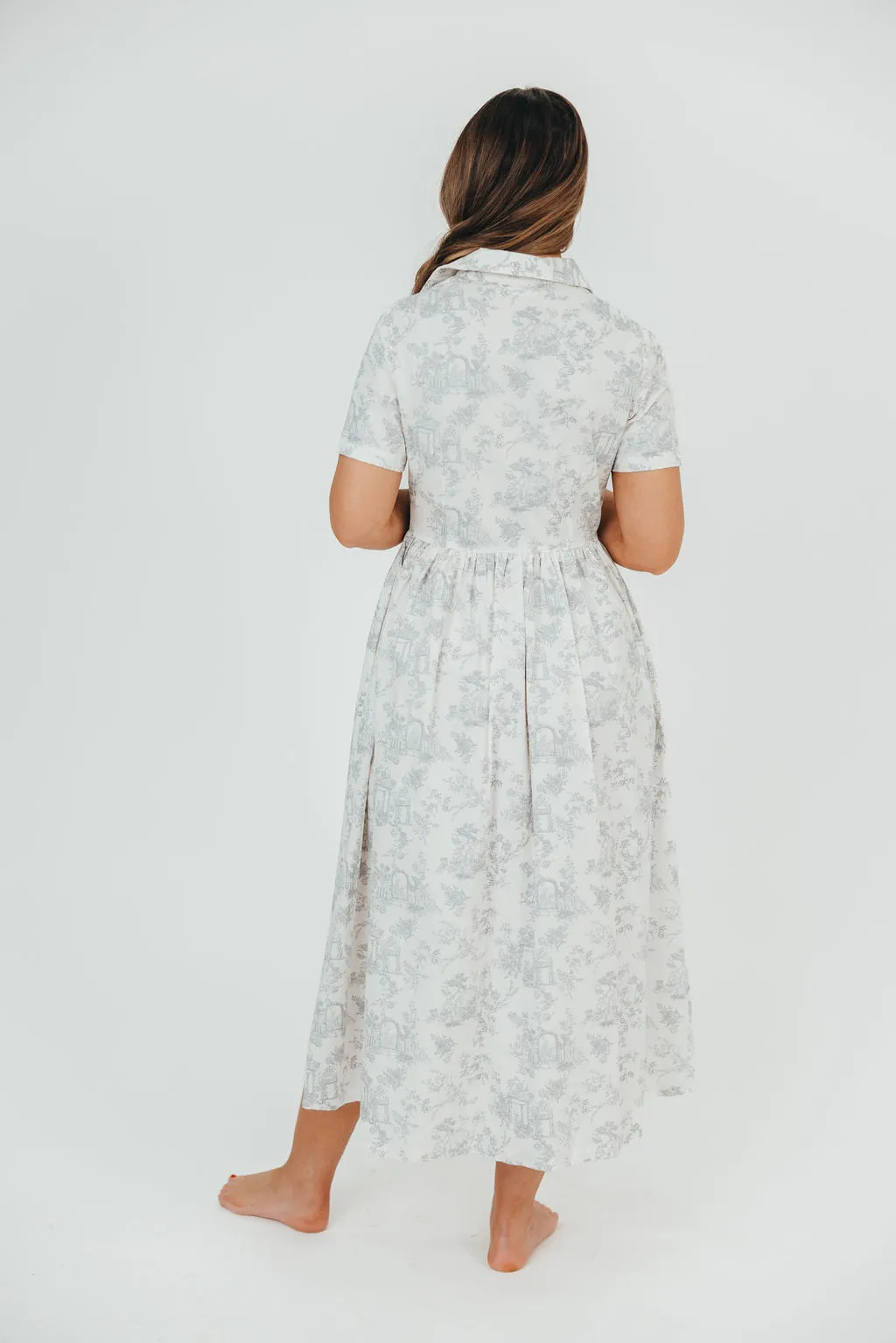 Coastal 100% Cotton Midi Dress in Ivory/Grey/Blue - Bump & Nursing Friendly & Inclusive Sizing (S-3XL) Final Restock!!