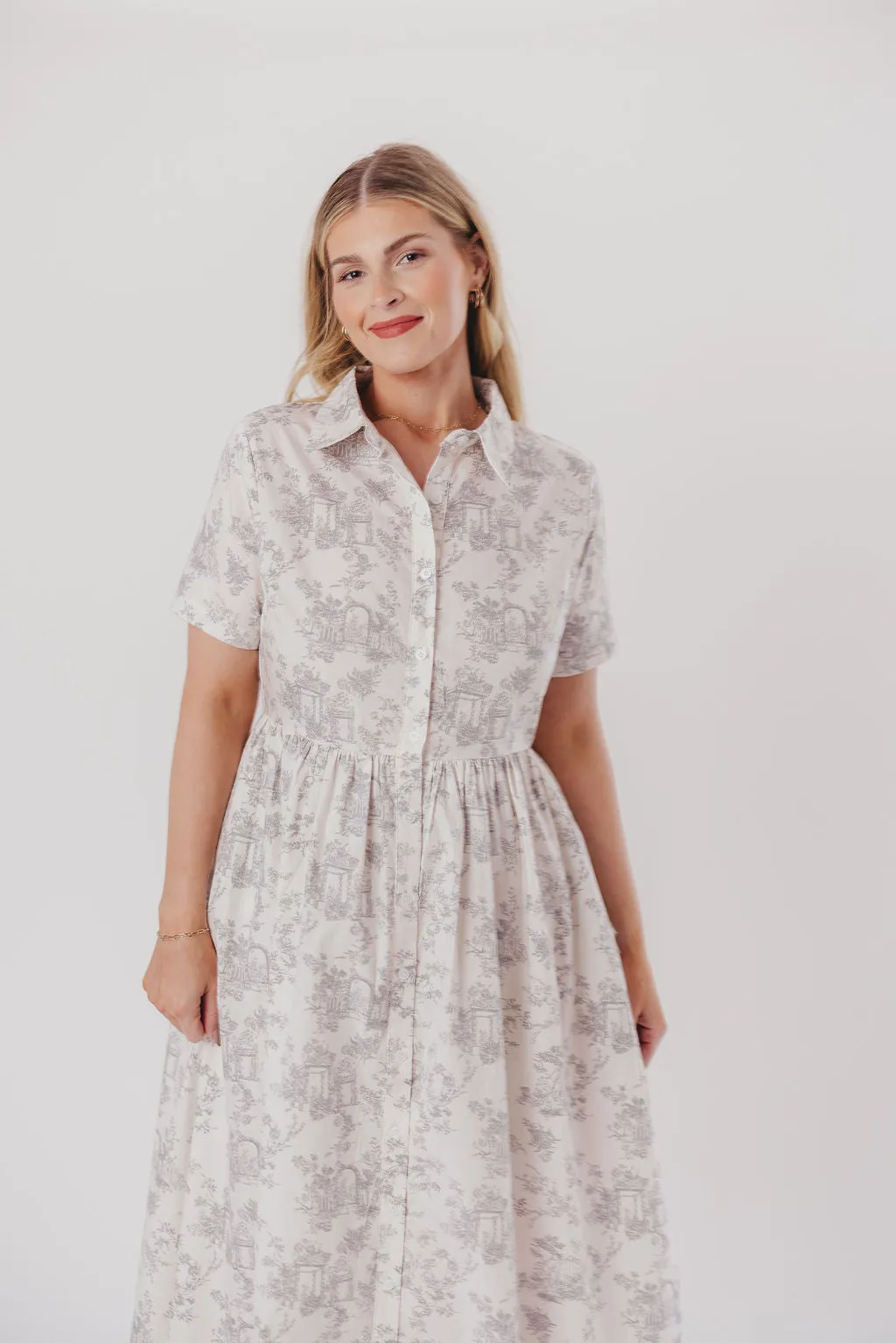 Coastal 100% Cotton Midi Dress in Ivory/Grey/Blue - Bump & Nursing Friendly & Inclusive Sizing (S-3XL) Final Restock!!