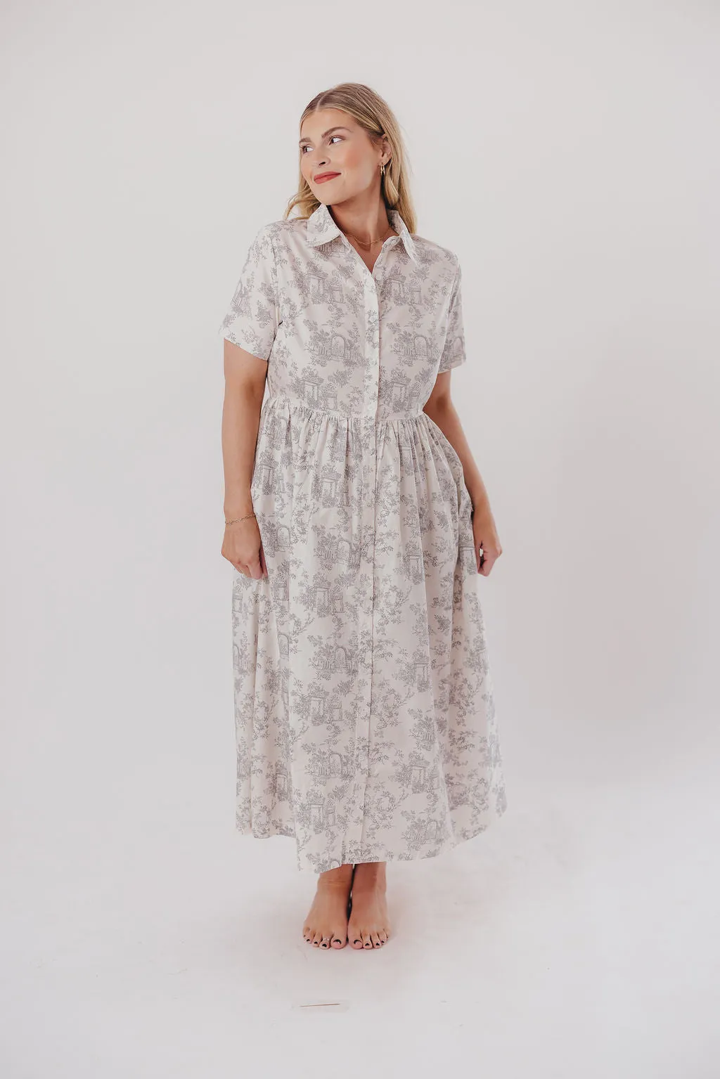 Coastal 100% Cotton Midi Dress in Ivory/Grey/Blue - Bump & Nursing Friendly & Inclusive Sizing (S-3XL) Final Restock!!