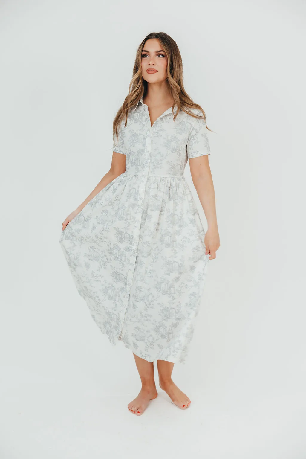 Coastal 100% Cotton Midi Dress in Ivory/Grey/Blue - Bump & Nursing Friendly & Inclusive Sizing (S-3XL) Final Restock!!