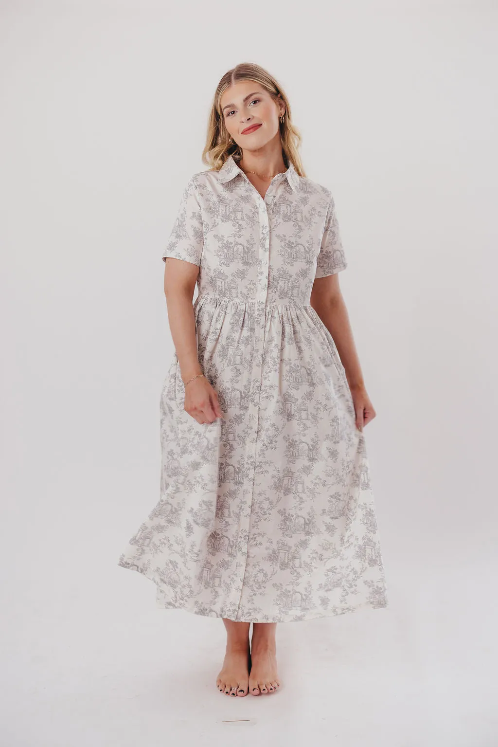 Coastal 100% Cotton Midi Dress in Ivory/Grey/Blue - Bump & Nursing Friendly & Inclusive Sizing (S-3XL) Final Restock!!