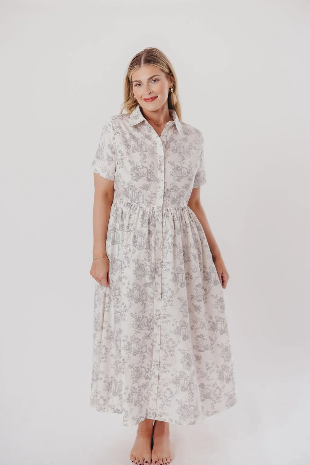 Coastal 100% Cotton Midi Dress in Ivory/Grey/Blue - Bump & Nursing Friendly & Inclusive Sizing (S-3XL) Final Restock!!