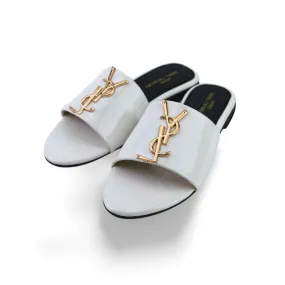 Designer White Sandals with Gold Brand Logo buckle