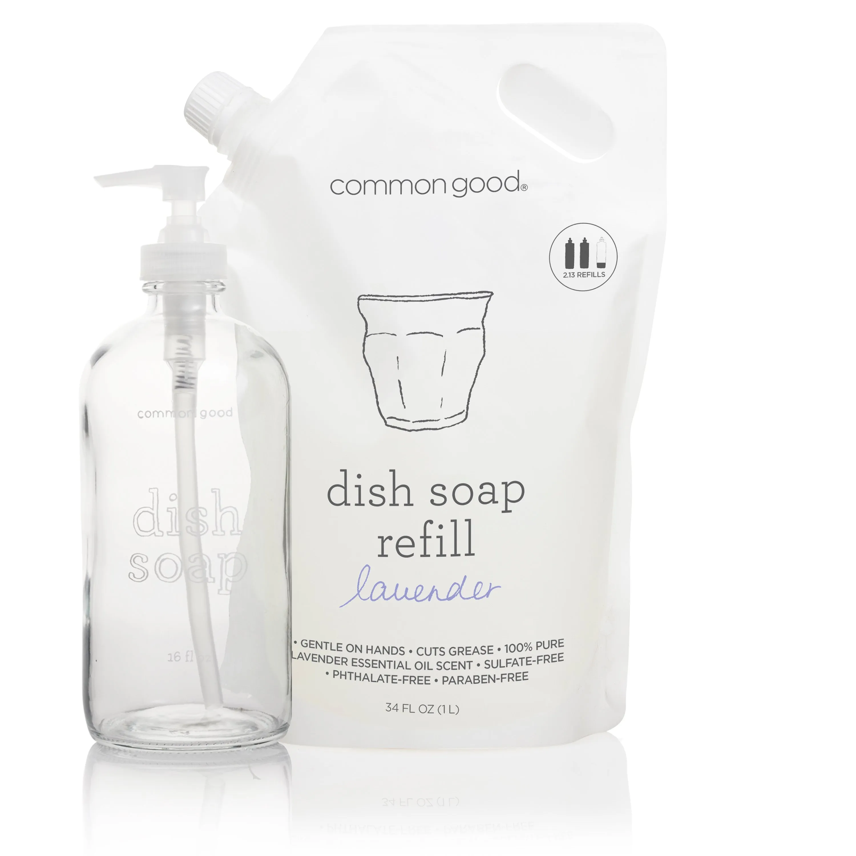 Dish Soap Refill Pouch and Glass Bottle Set