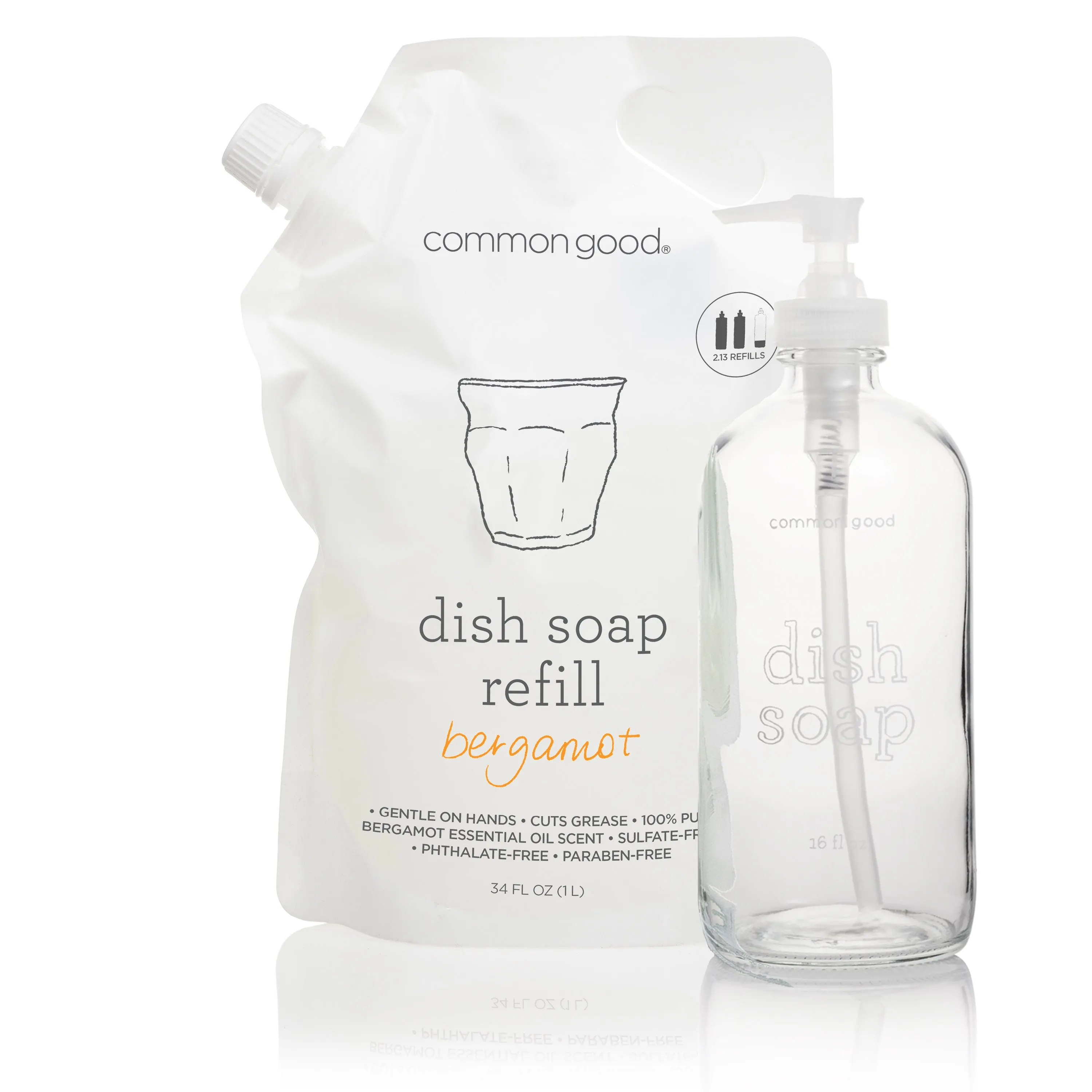 Dish Soap Refill Pouch and Glass Bottle Set