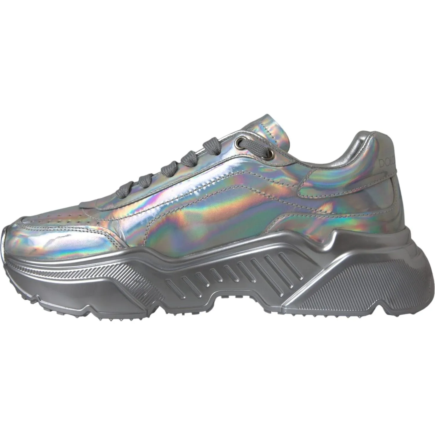 Dolce & Gabbana Silver Iridescent DAYMASTER Leather Sneakers Shoes