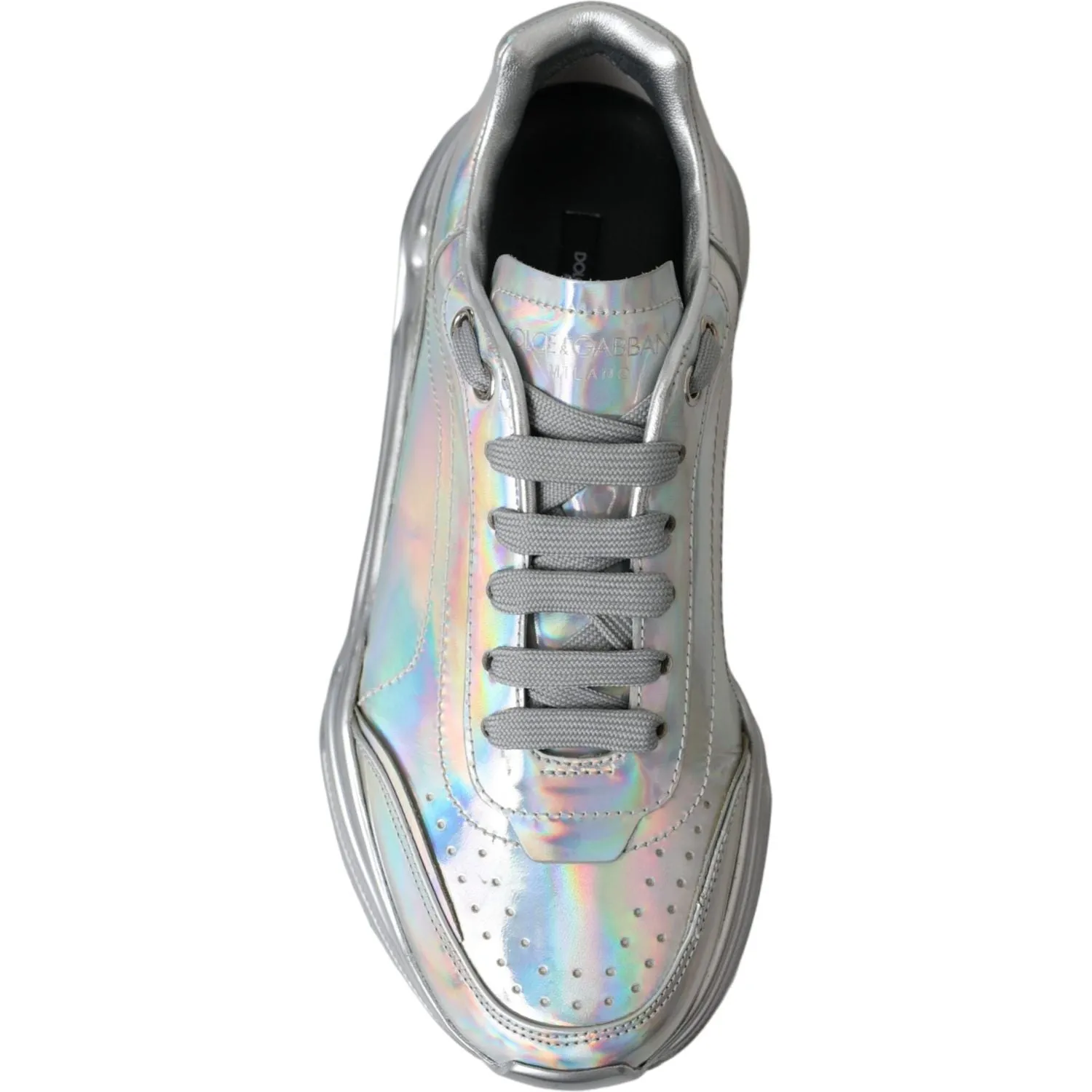 Dolce & Gabbana Silver Iridescent DAYMASTER Leather Sneakers Shoes