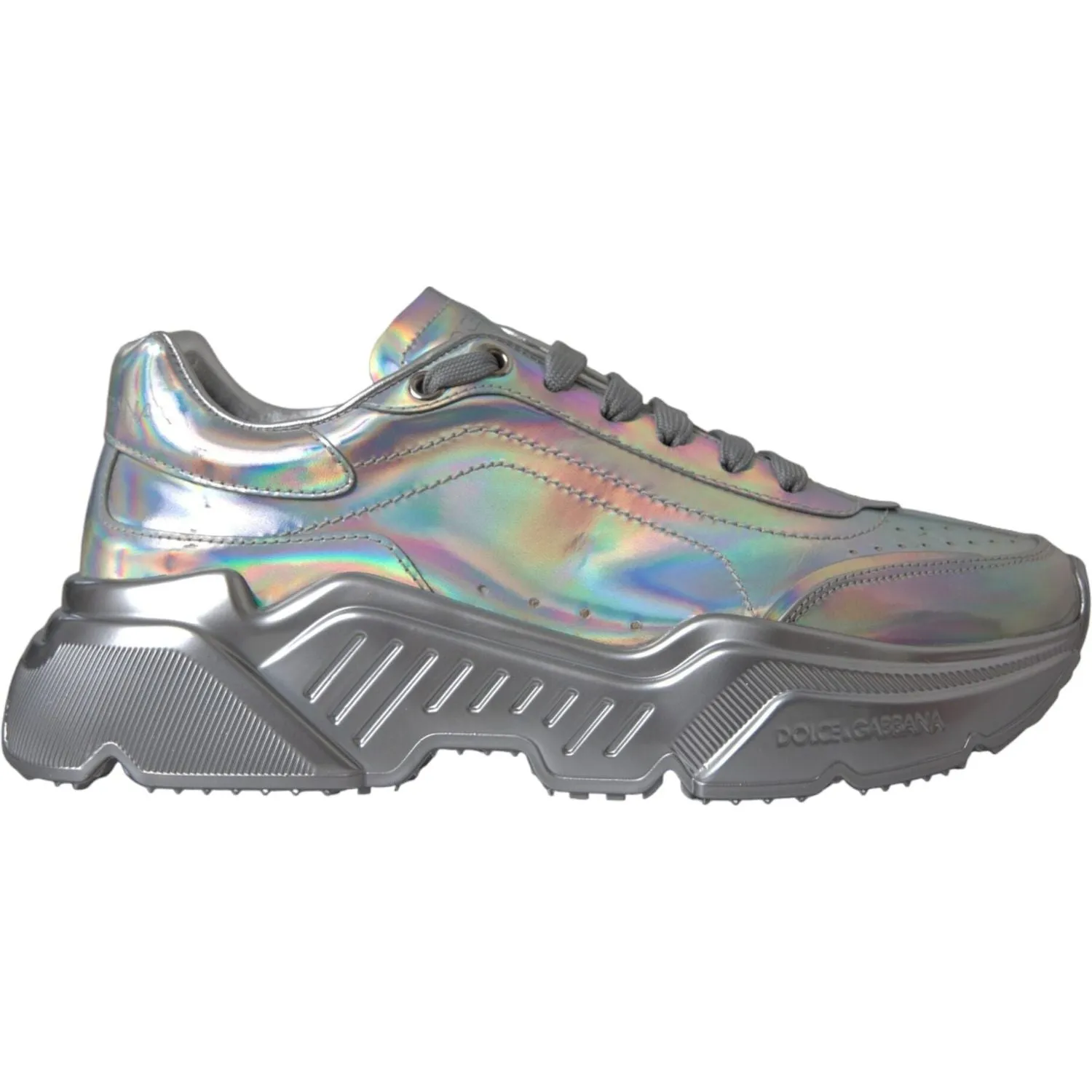 Dolce & Gabbana Silver Iridescent DAYMASTER Leather Sneakers Shoes