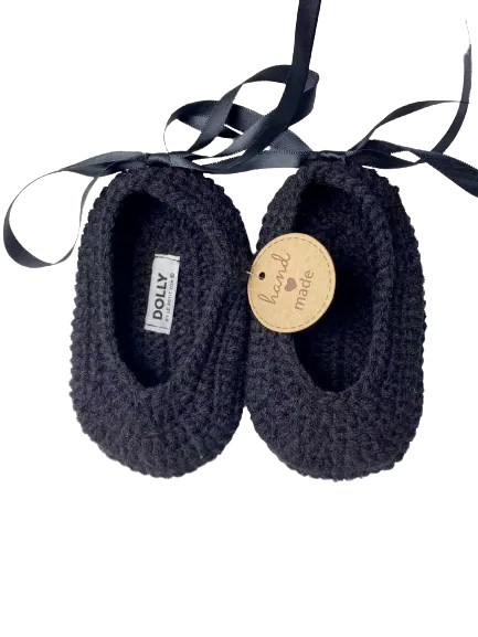 DOLLY by Le Petit Tom ® CROCHET BABY BALLERINAS black