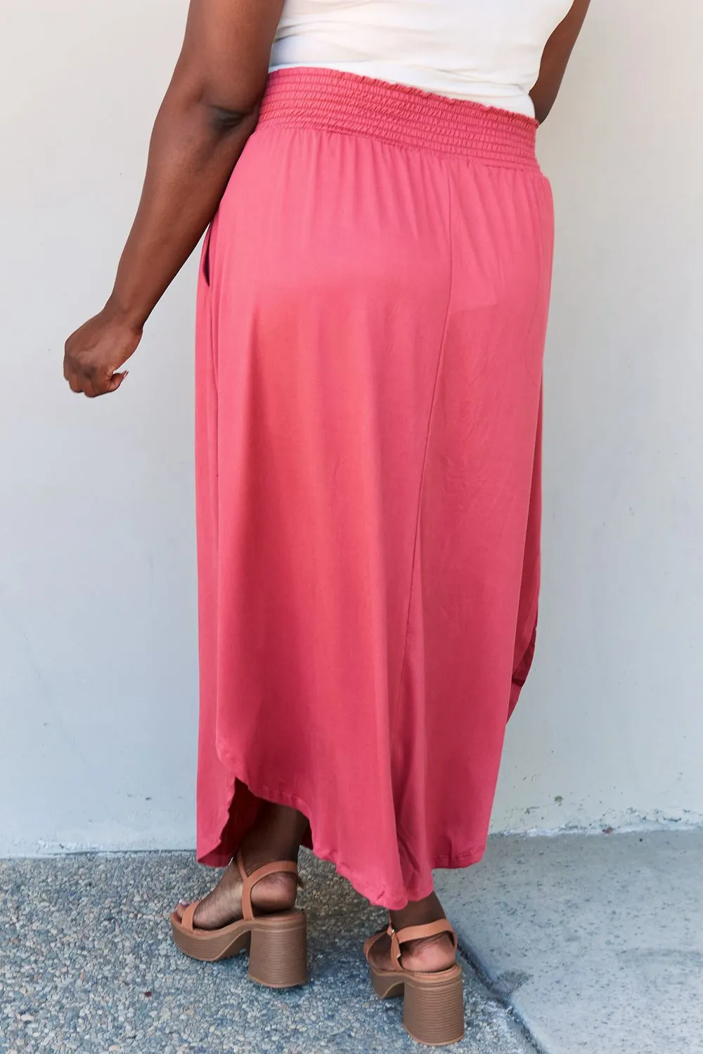 Doublju Comfort Princess Full Size High Waist Scoop Hem Maxi Skirt in Hot Pink