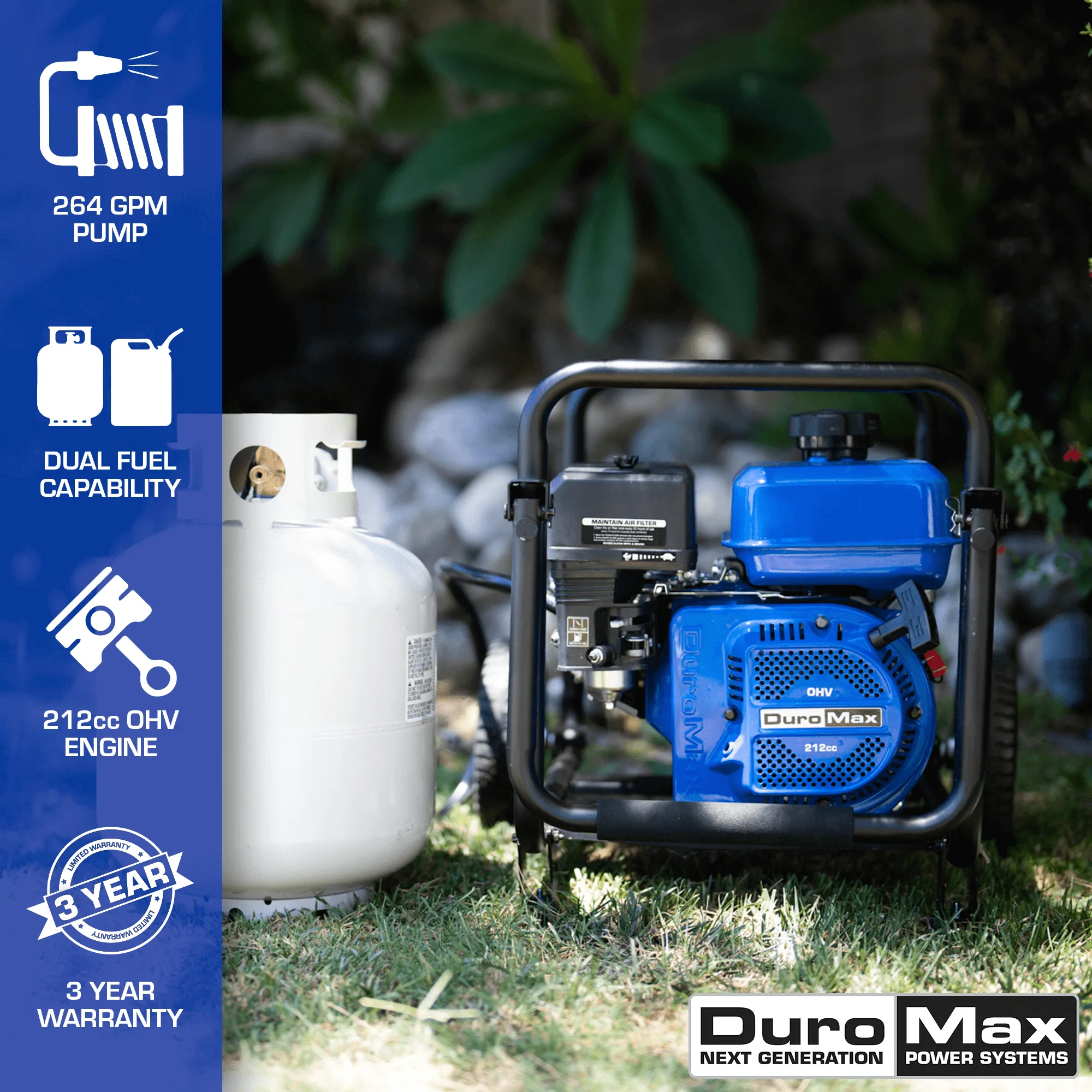 DuroMax XP650WX 264 GPM 3" Dual Fuel Engine Portable Water Pump