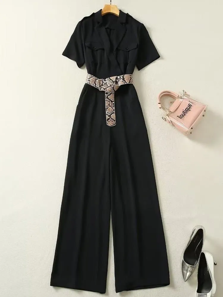 Elegant Vintage Romper with Wide-Leg Design | High-Quality Polyester | Flattering V-Neckline