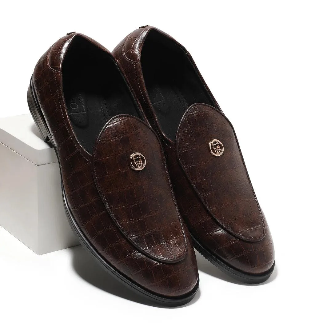 Elliot- Brown Croco Signature Slipons