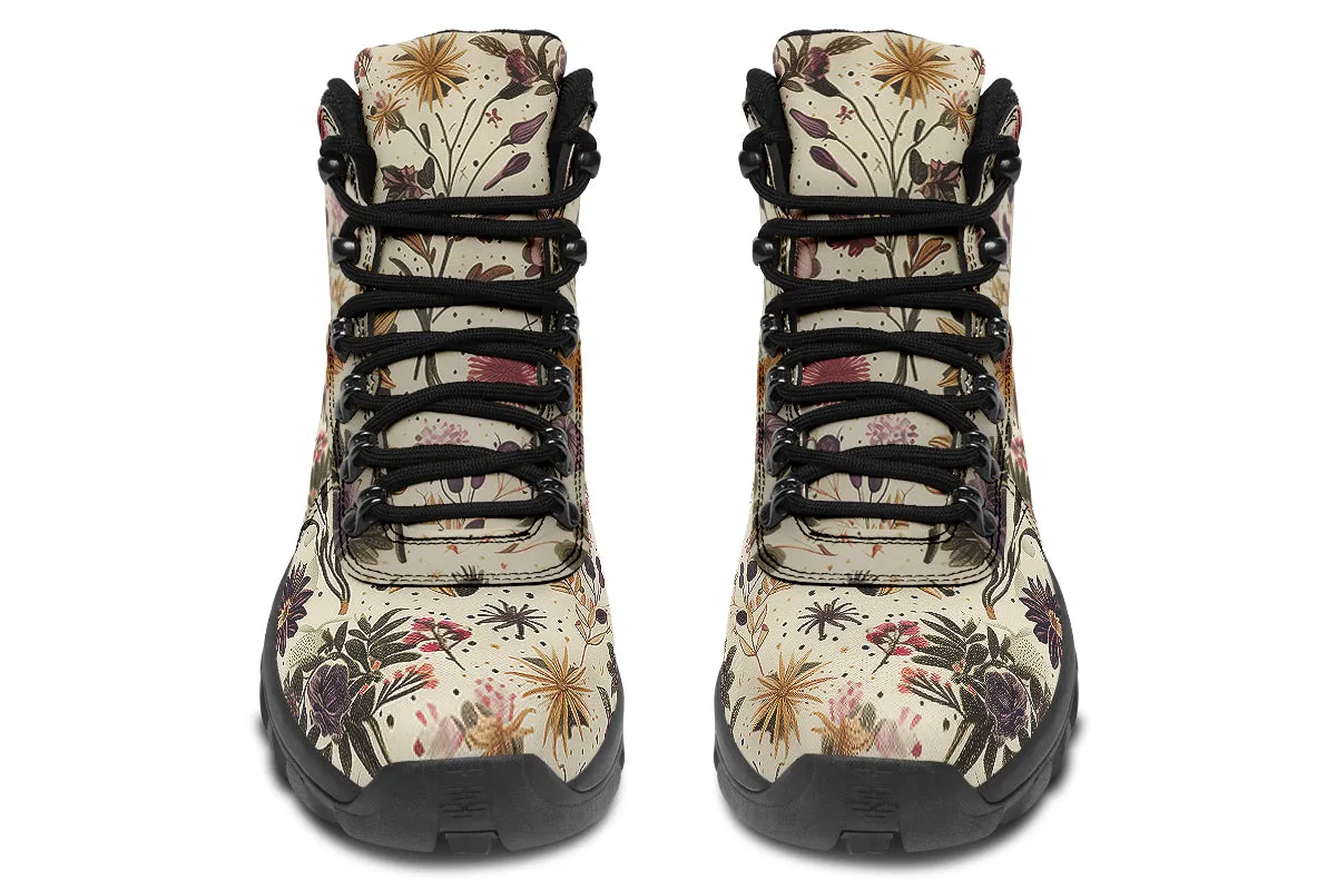 Enchanted Blossoms Outdoor Boots - Water Resistant Vegan Leather Trekking Shoes with Durable Soles