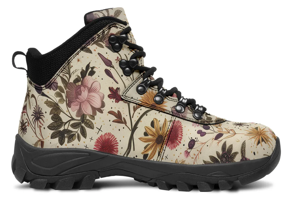 Enchanted Blossoms Outdoor Boots - Water Resistant Vegan Leather Trekking Shoes with Durable Soles