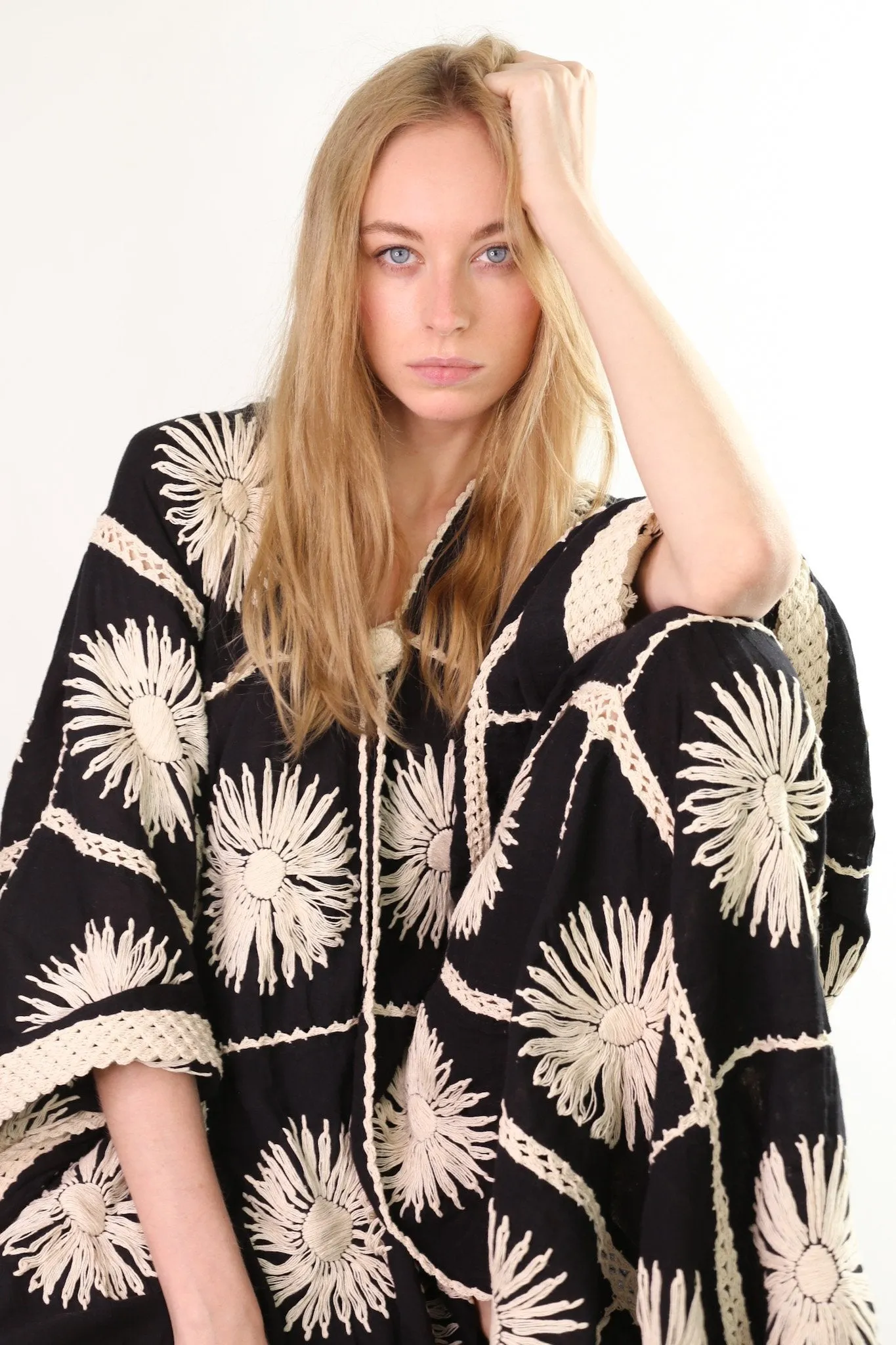 FLORA CROCHET KIMONO DUSTER BLACK