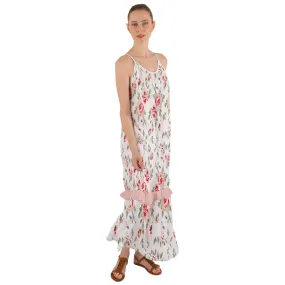 Floral Cami Maxi Ruffle Chiffon Dress - White