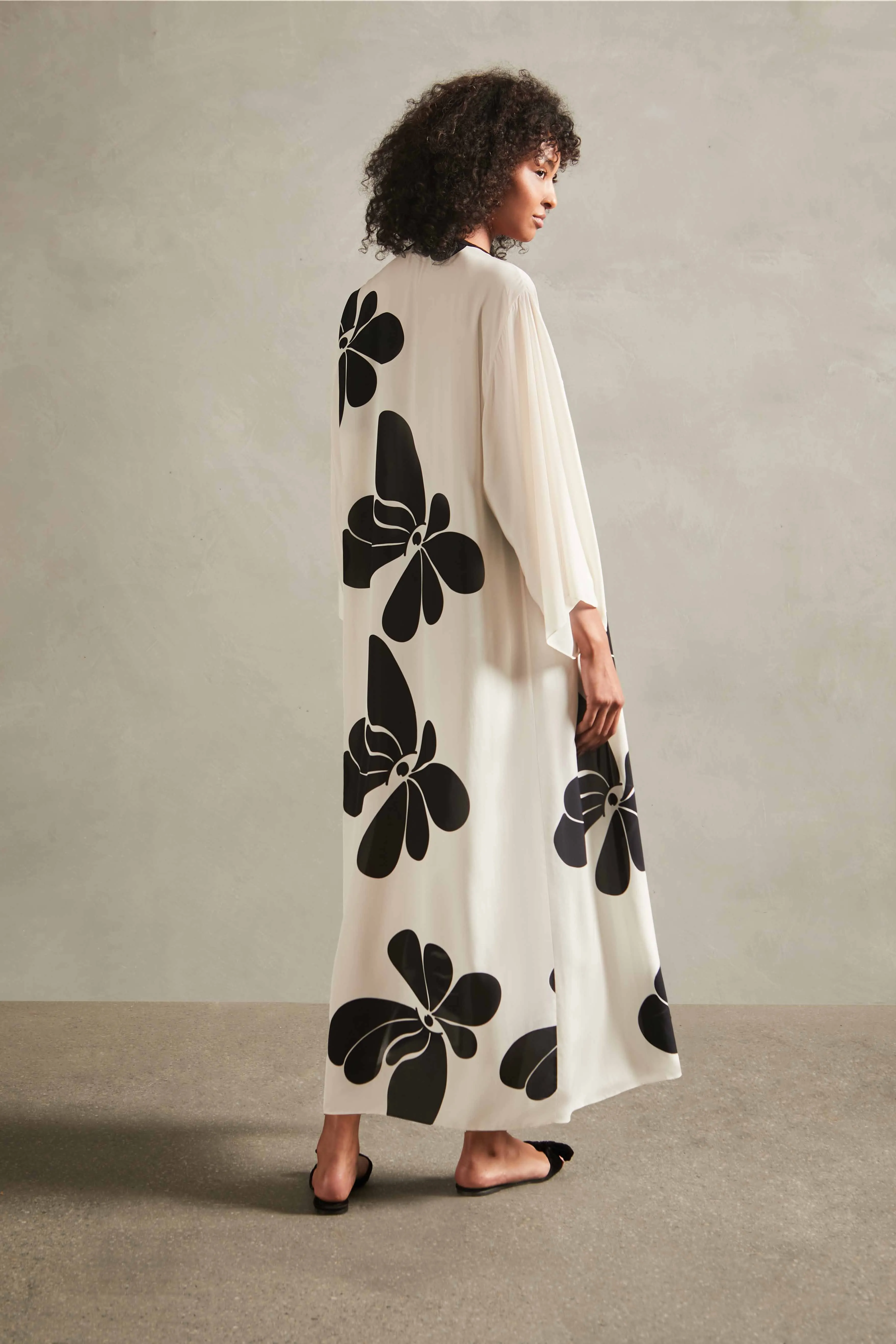 Floral Off-White and Black Long Robe