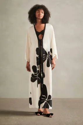 Floral Off-White and Black Long Robe