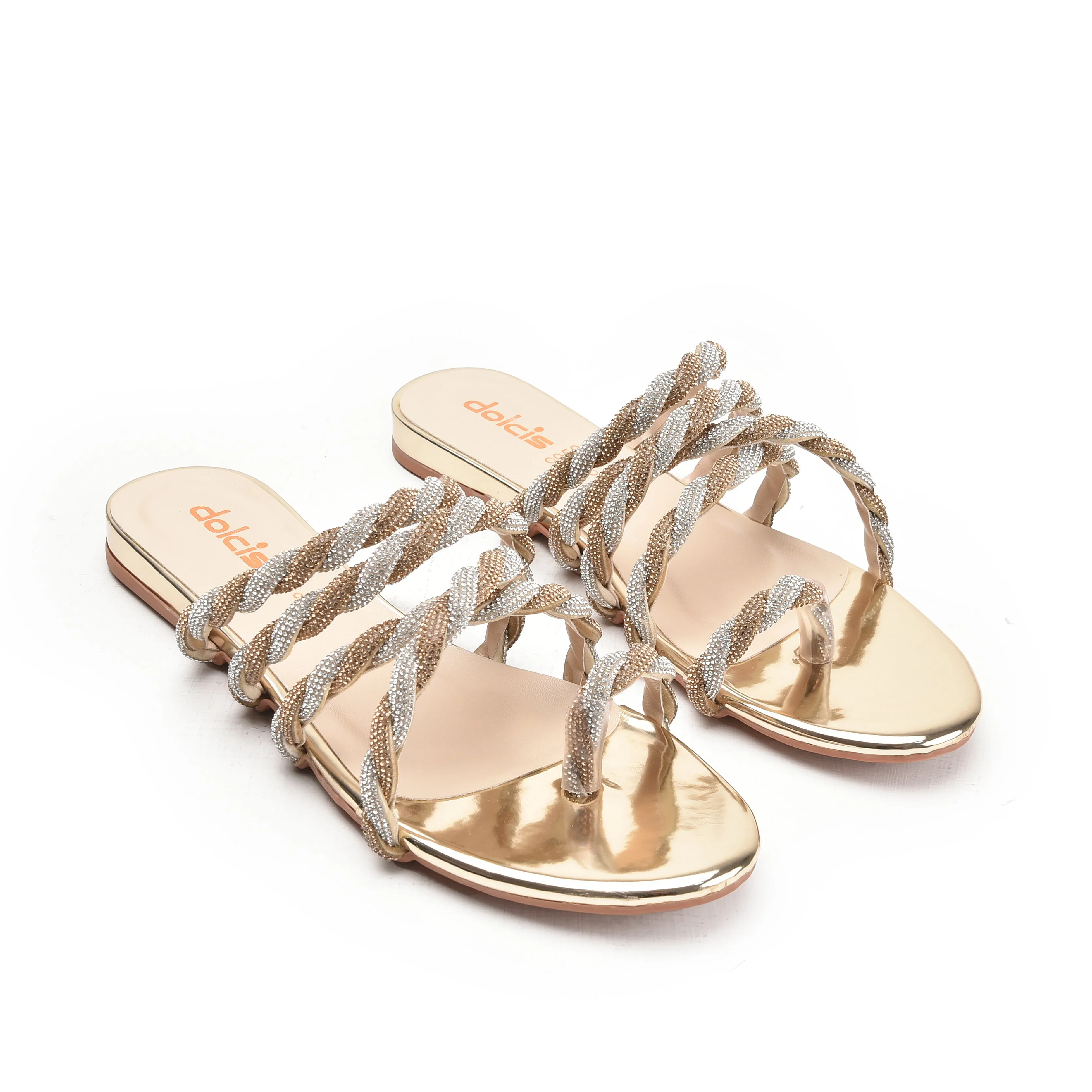 Glamorous Gold Strappy Slippers | 774RX