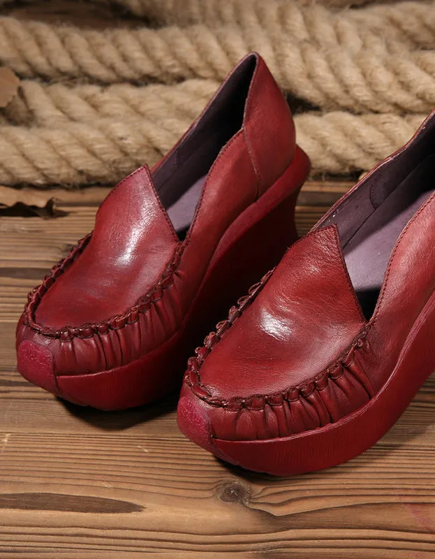 Handmade Pleated Vintage Elegant Wedge Shoes