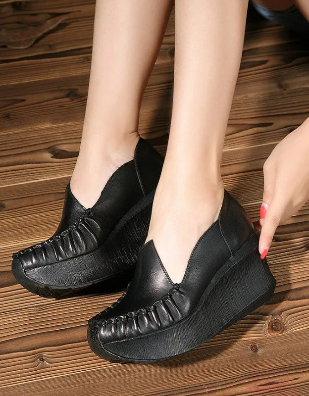 Handmade Pleated Vintage Elegant Wedge Shoes