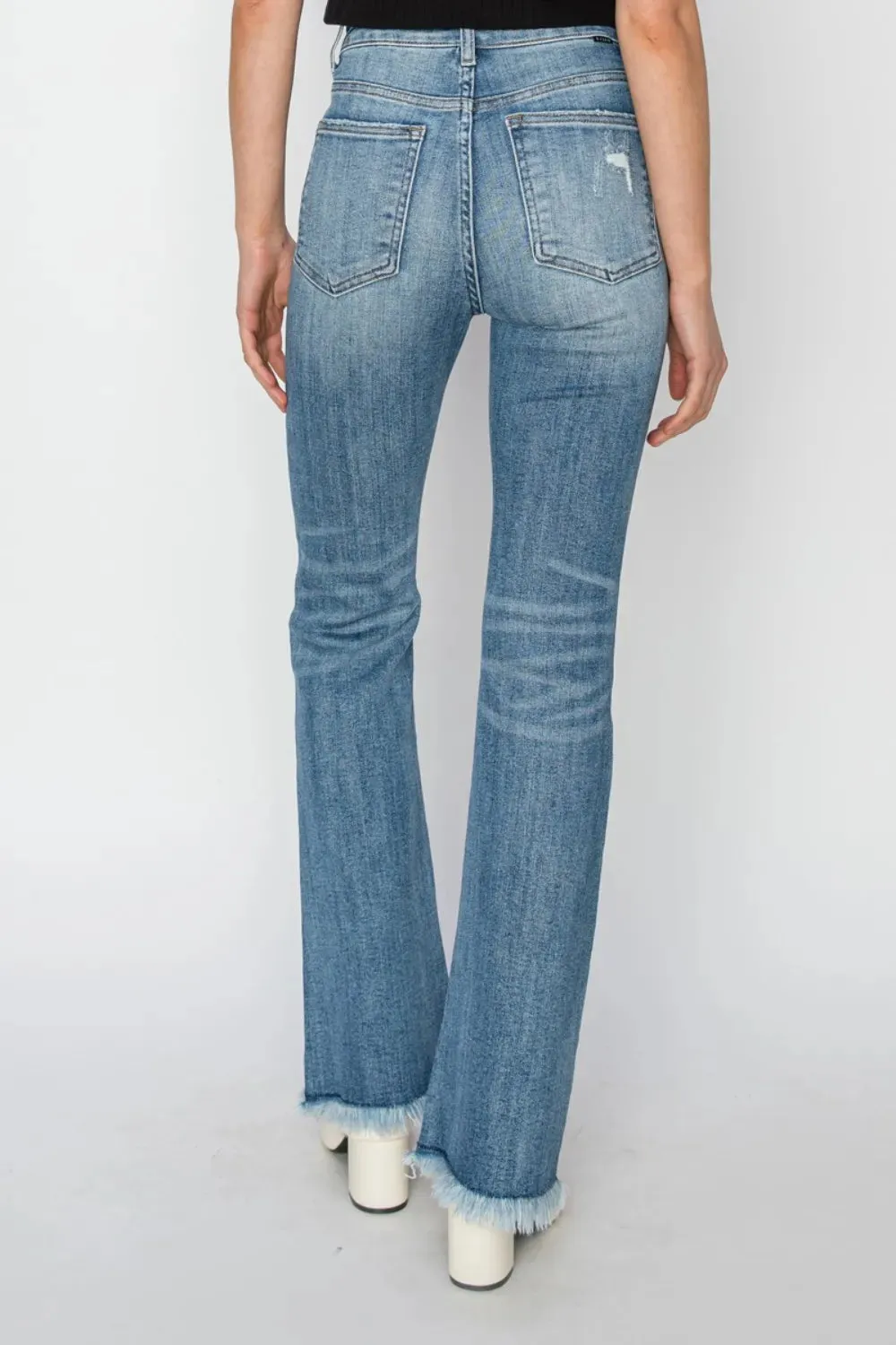 High Rise Frayed Hem Bootcut Jeans