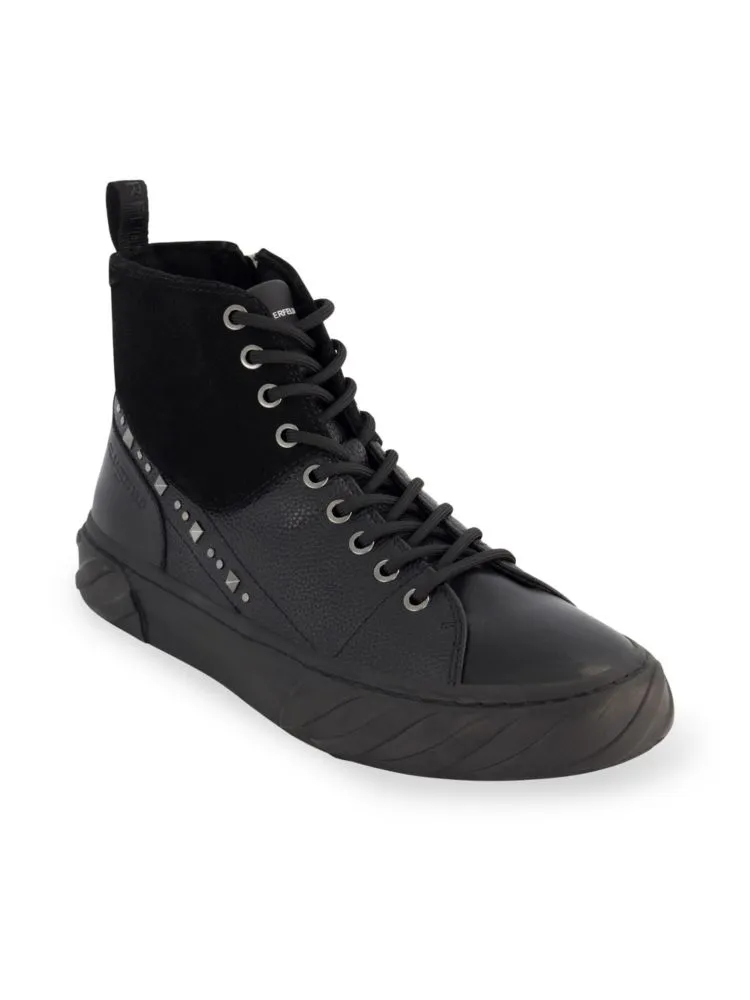 Karl Lagerfeld Paris High Zip Sneakers with Studs, Black