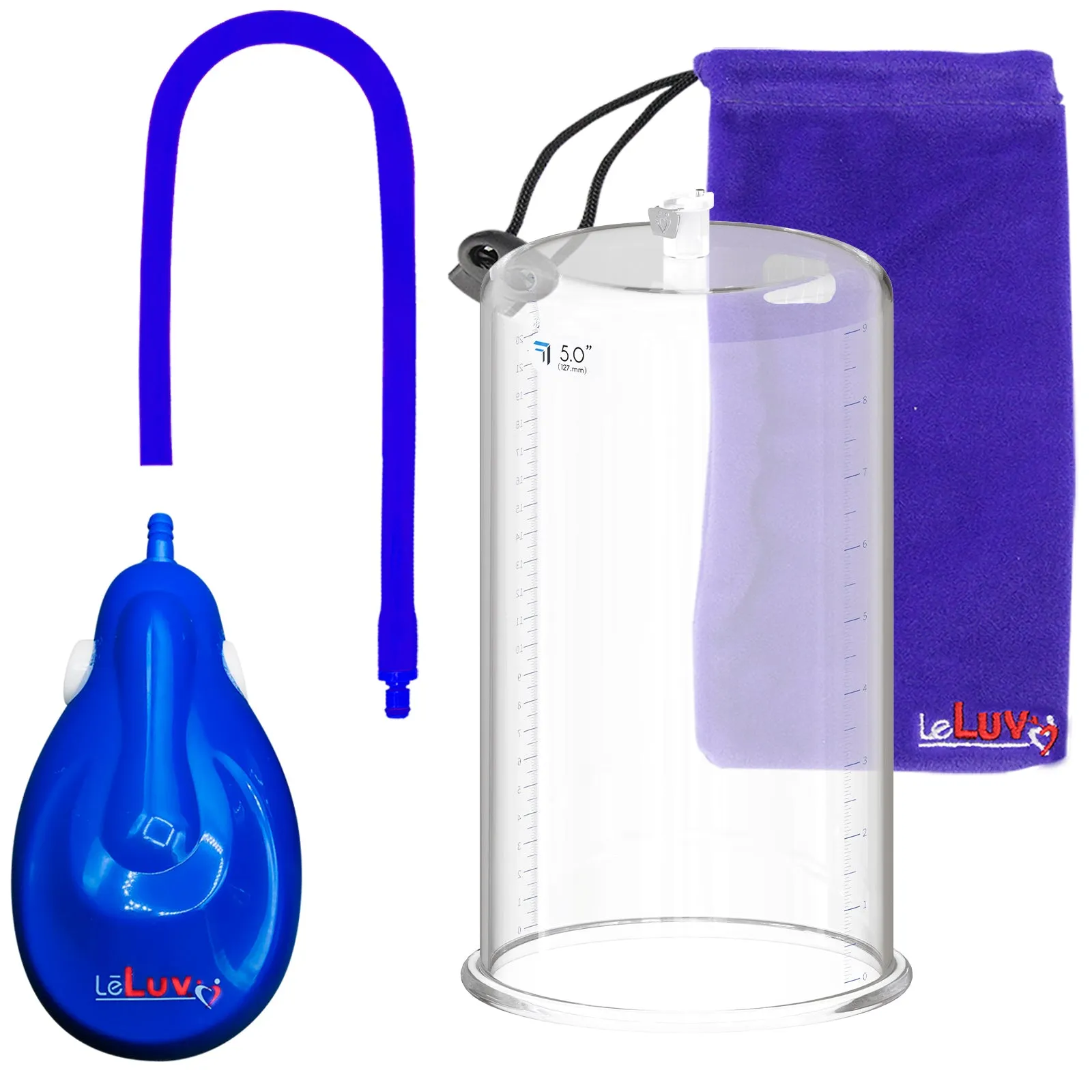 LeLuv eGrip Rechargeable Penis Pump - Round Flange Cylinders with Premium Silicone Hose